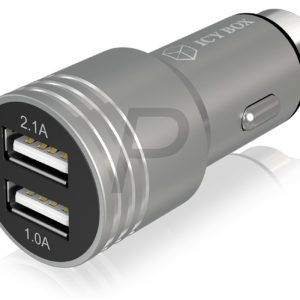 H25G07 - ICY BOX 2X USB MOBILE CHARGERPORT F CA Dual USB-Kfz-Ladegerät, 5 V, LED für Betrieb, 15.5 W, 3.1 A [IB-CH202]