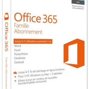 H31H09 - Français MICROSOFT Office 365 Famille 1 an 1 licence 5 PC ou Mac Product Key Card - No CD/DVD [6GQ-00938]