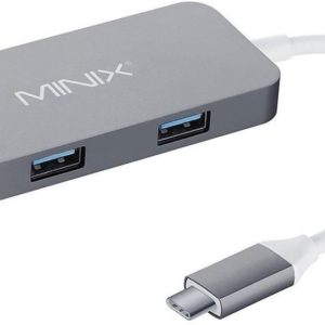 I04A22 - MINIX Mini Neo-C USB-C Multiport Adapter Grey HDMI 4K support, 2 USB 3.0, USB Type-C (charging) / Metal case / iOS & Windows [NEO-C-MGR]