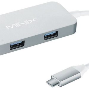 I04A24 - MINIX Mini Neo-C USB-C Multiport Adapter Silver HDMI 4K support, 2 USB 3.0, USB Type-C (charging) / Metal case / iOS & Windows [NEO-C-MSI]