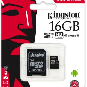J06B04 - MicroSDHC Memory Card  16000MB ( 16GB ) KINGSTON Canvas Select 80R Class 10 [SDCS/16GB] avec Adapter