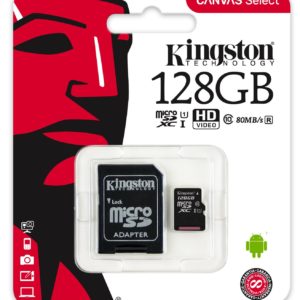J06B06 - MicroSDXC Memory Card 128000MB (128GB ) KINGSTON Canvas Select 80R Class 10 [SDCS/128GB] avec Adapter