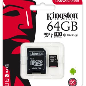J06B08 - MicroSDXC Memory Card  64000MB ( 64GB ) KINGSTON Canvas Select 80R Class 10 [SDCS/64GB] avec Adapter