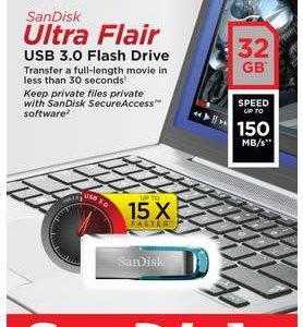 J08A03 - USB 3 Disk  32GB - SANDISK Ultra Flair Blue [SDCZ73-032G-G46B]