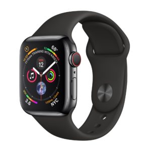 J18X12 - APPLE Watch Series 4 GPS+Cellular 40mm Space Black Stainless Steel Case with Black Sport Band [MTVL2FD/A]