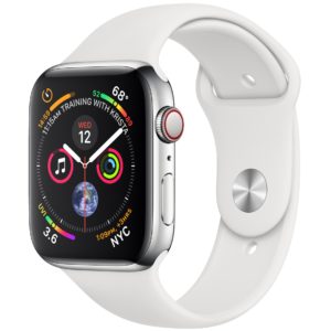 J18X24 - APPLE Watch Series 4 GPS+Cellular 44mm Stainless Steel Case with White Sport Band [MTX02FD/A]