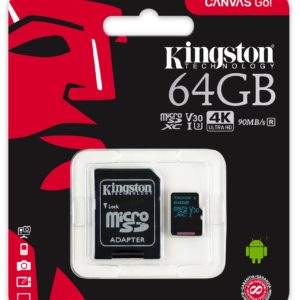 J27B07 - MicroSDXC Memory Card  64000MB ( 64GB ) KINGSTON Canvas Go! UHS-I U3 [SDCG2/64GB] avec Adapter